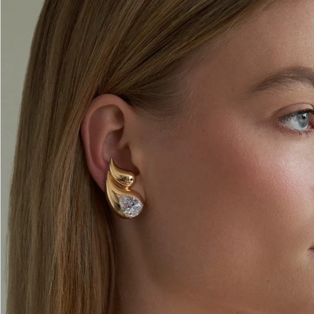 Y2K WHITE CZ SADE EARRINGS*Gold Plated Statement Wing Earrings Cubic Zirconia